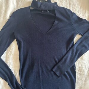 Theory Navy Long Sleeve Cashmere Sweater with Cutout